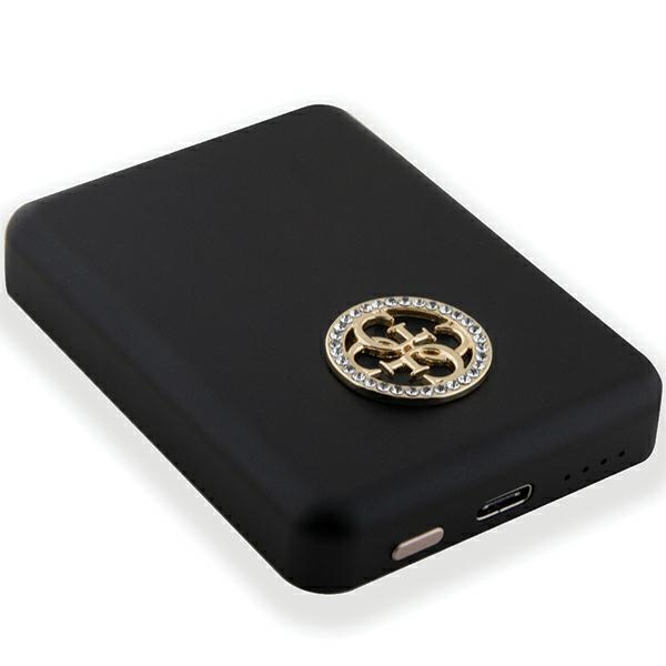 Guess MagSafe išorinė baterija 4G Strassed Metal Logo 15W 5000mAh, juoda