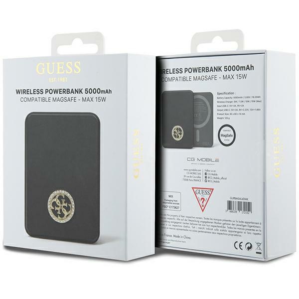 Guess MagSafe išorinė baterija 4G Strassed Metal Logo 15W 5000mAh, juoda
