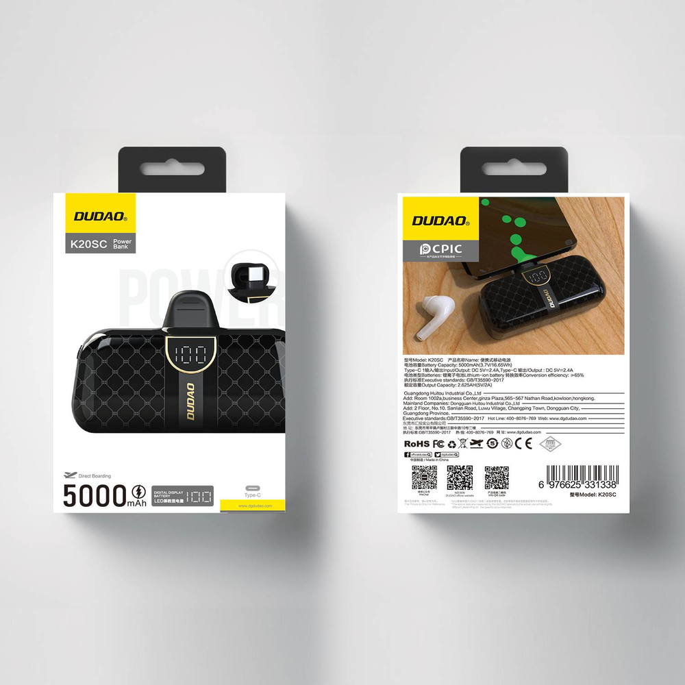 Powerbank Dudao K20SC 5000mAh mini 2x USB-C - black