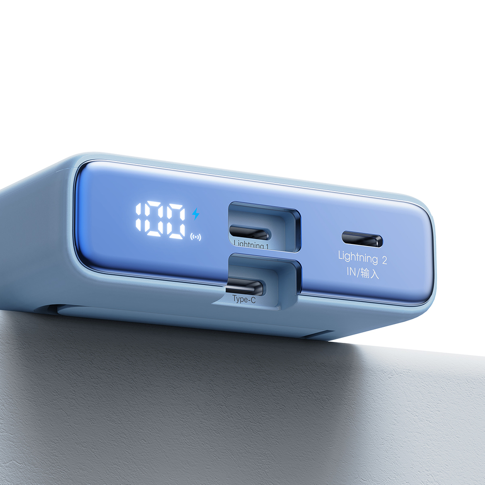 Powerbank Joyroom JR-PBM01 magnetic 10000mAh 20W with stand + Lightning cable - USB-C - blue