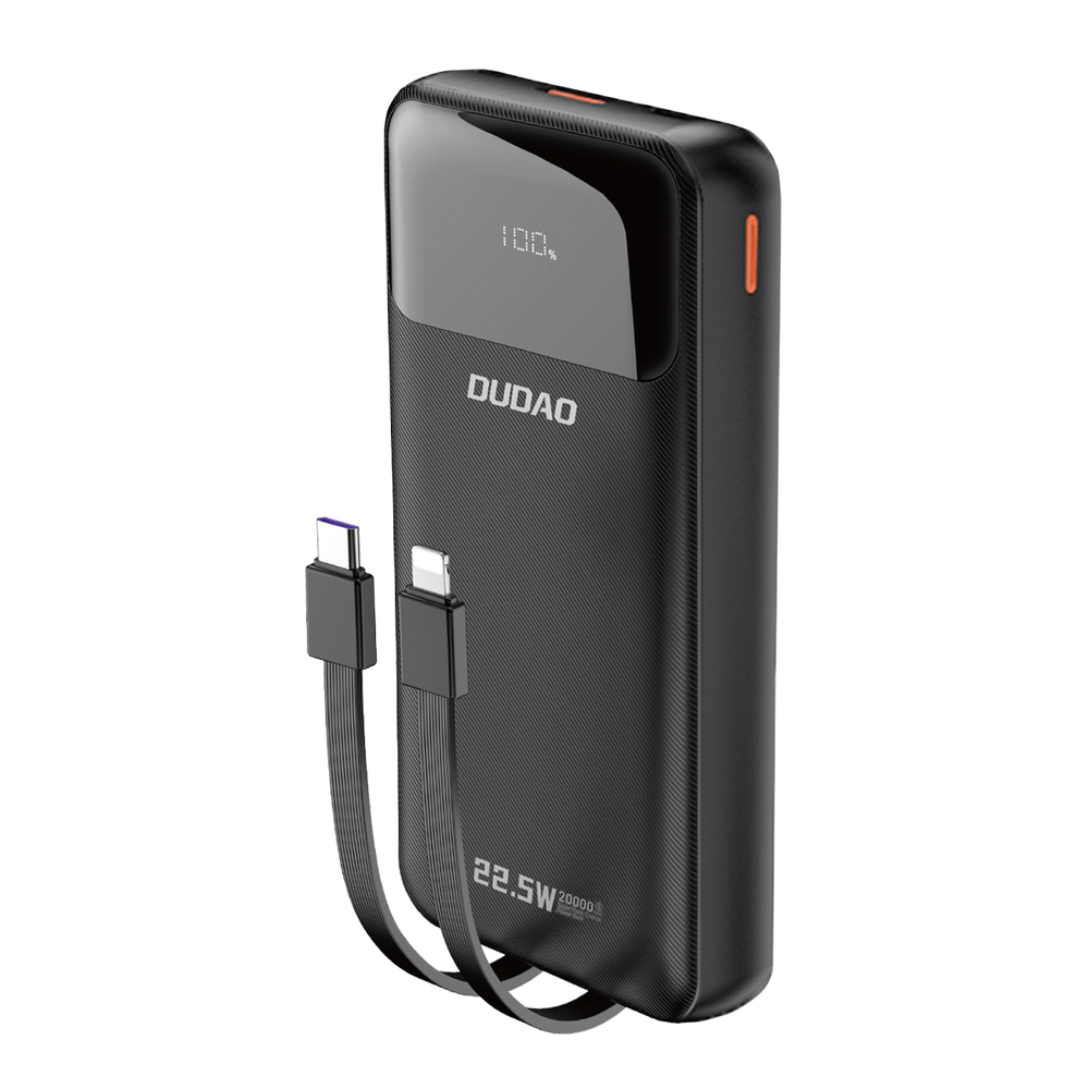Dudao K15Pro 20000mAh 22.5W Power Bank with Built-in Cables Black