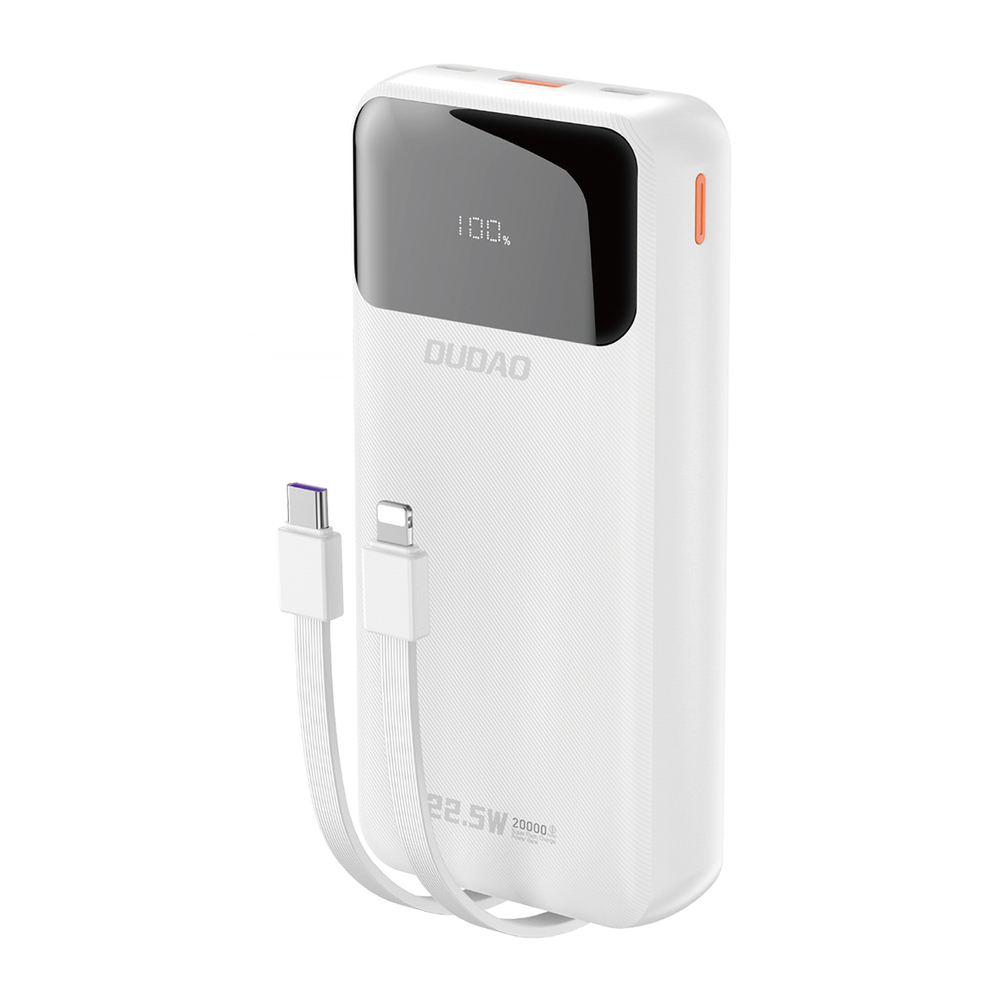 Dudao K15Pro Power Bank 20000mAh 22.5W with Built-in Cables, White