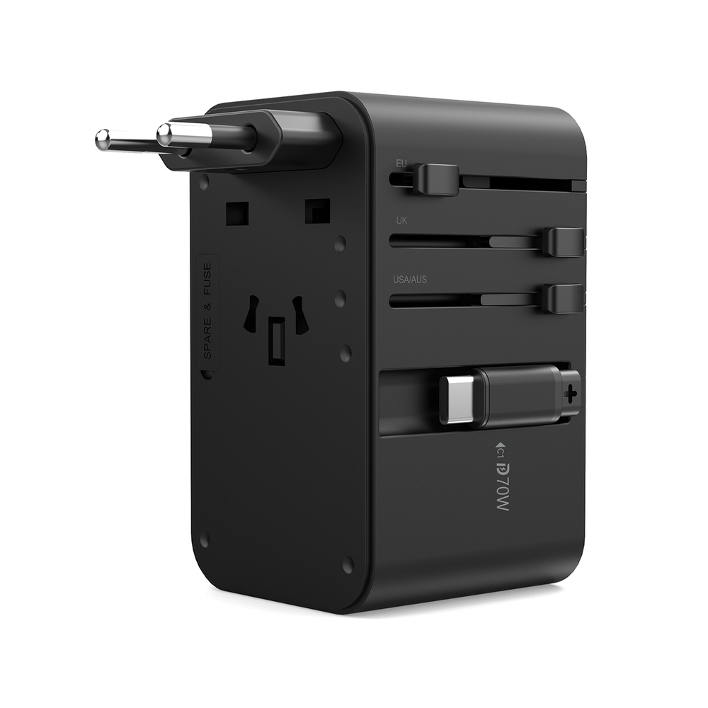 Choetech PD5022 70W Travel Adapter with Built-in USB-C Cable - Black