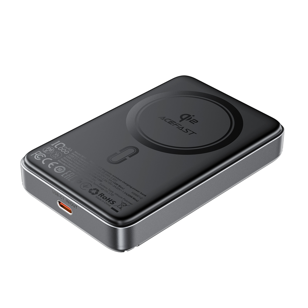 Acefast M11-10000 30W Qi2 Magnetic Power Bank with MagSafe - Black