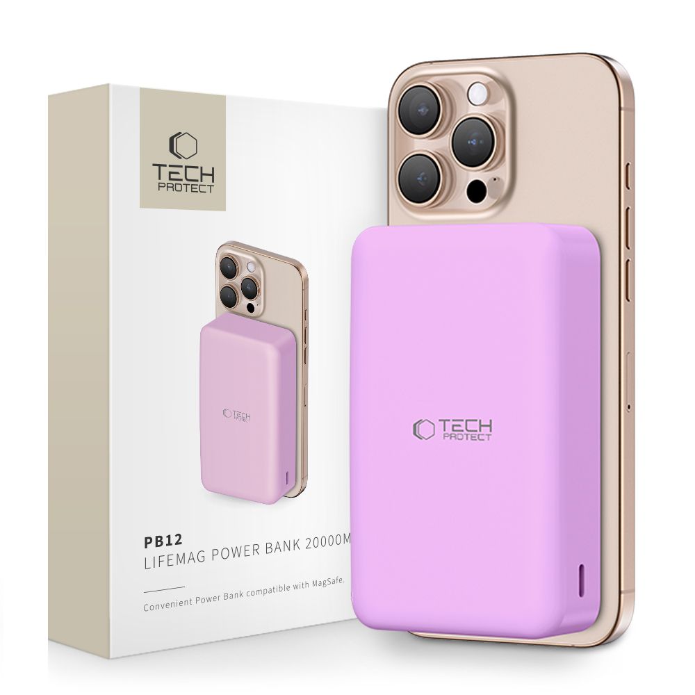 Tech-Protect PB12 LifeMag MagSafe išorinė baterija 20000mAh, violetinė