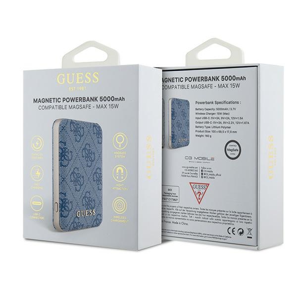 Guess 5000mAh 15W MagSafe išorinė baterija GUPB5FP4EMGB, mėlyna