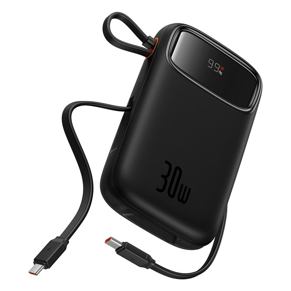 Baseus QPow 2 20000mAh 30W išorinė baterija su 2 USB-C laidais, juoda