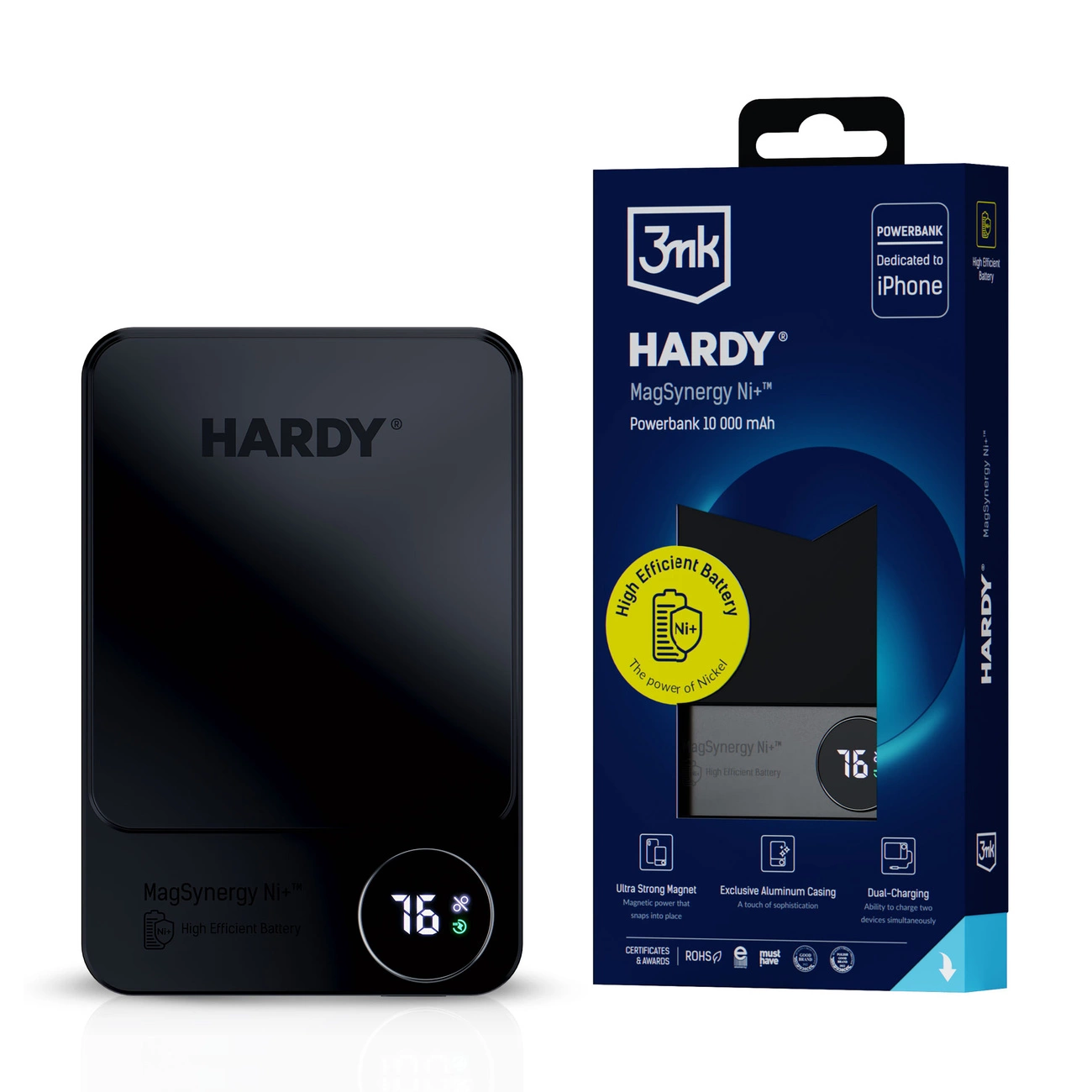 Išorinė baterija 3mk HARDY® MagSynergy Ni+™ 10000 mAh MagSafe Qi, juoda