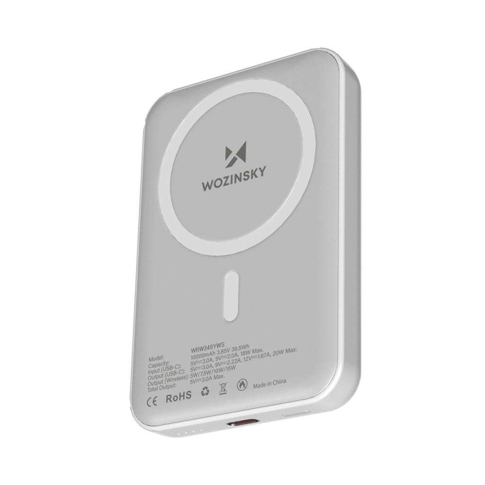 Magnetinė išorinė baterija Wozinsky WRW349YWS, 10000 mAh, balta