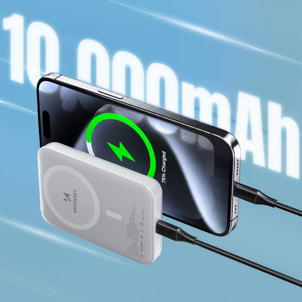 Wozinsky WRW349YWS 10000 mAh Magnetic Power Bank, White