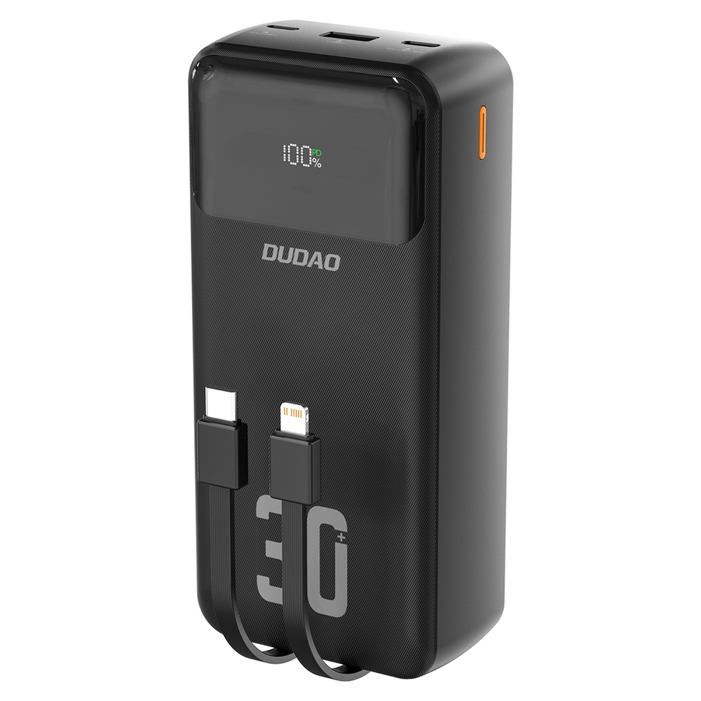 Dudao K15MAX 30000mAh PD 22.5W Powerbank with Built-in Cables, Black