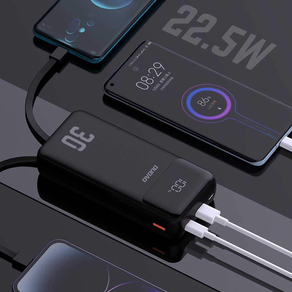 Dudao K15MAX 30000mAh PD 22.5W Powerbank with Built-in Cables, Black