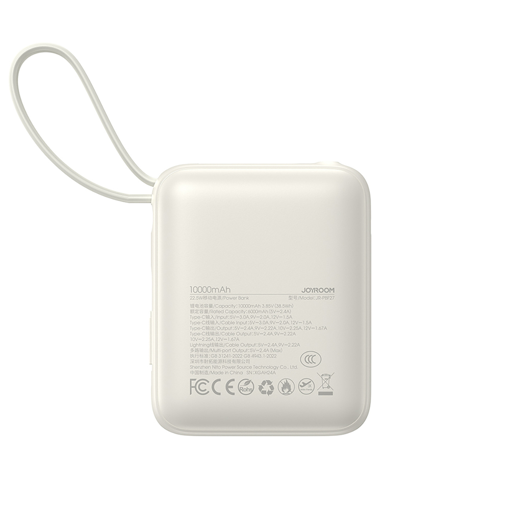 Joyroom JR-PBF27 10000mAh 22.5W Power Bank with Built-in Cables, White