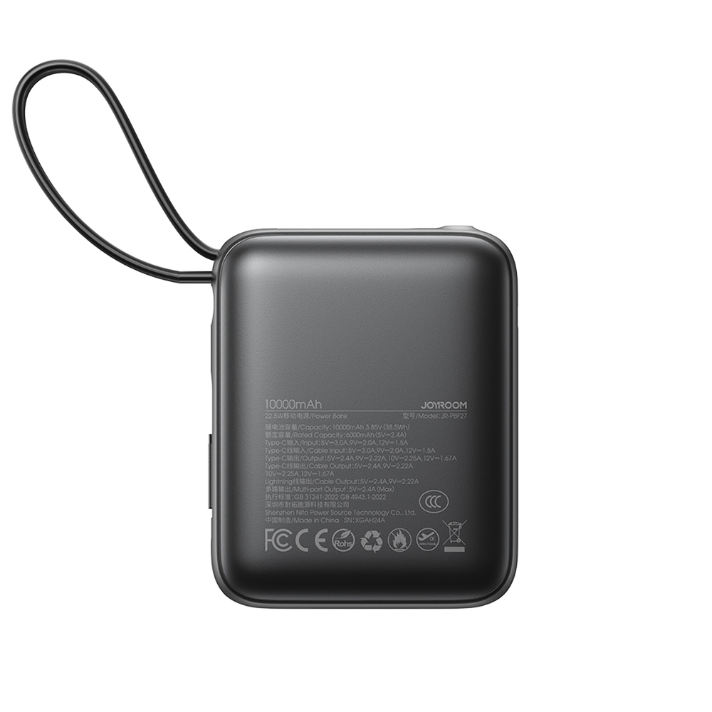 Joyroom JR-PBF27 išorinė baterija 10000mAh 22.5W su laidais, juoda
