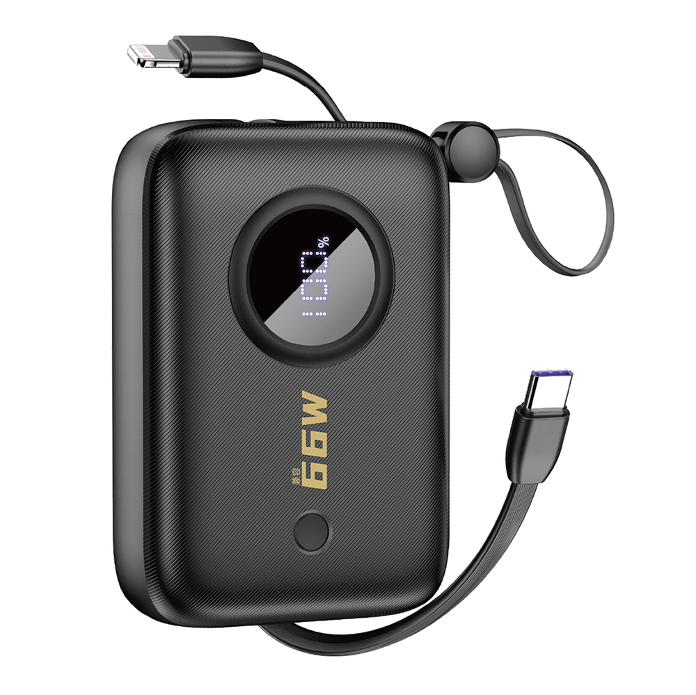 Dudao K14 10000mAh Power Bank with Built-in USB-C & Lightning Cables, Black
