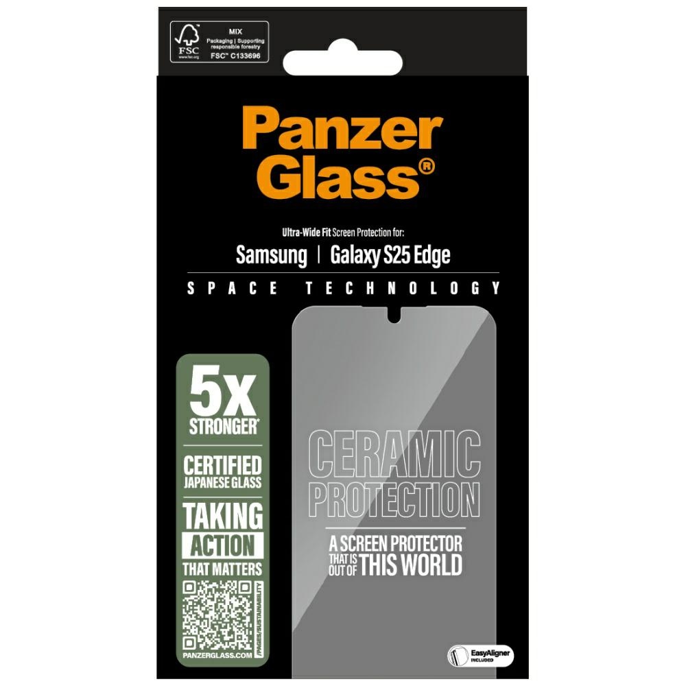PanzerGlass Ultra-Wide Fit keraminis apsauginis stiklas Samsung Galaxy S25 Edge, skaidrus