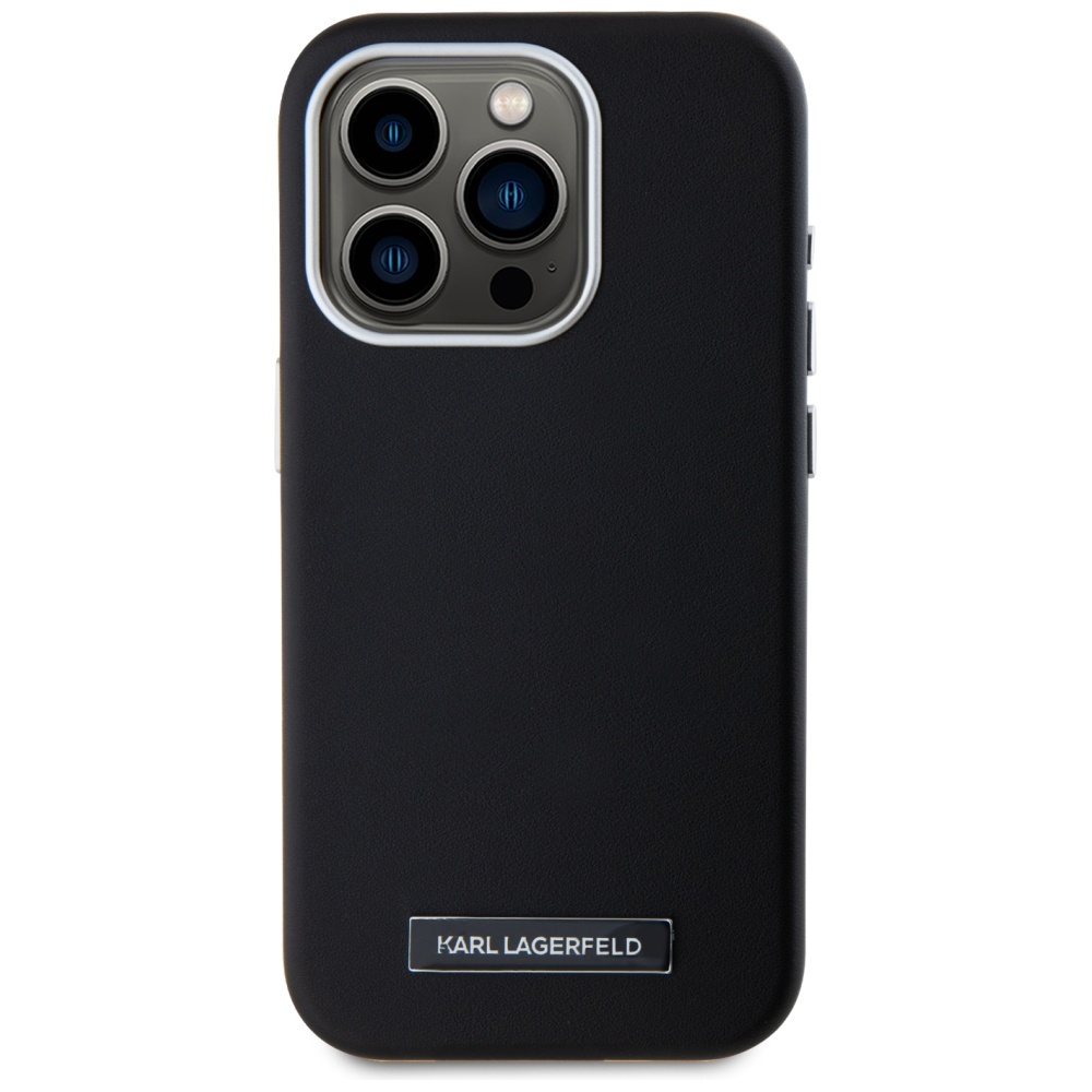 Karl Lagerfeld dėklas iPhone 15 Pro Max telefonui FW Metal Plate MagSafe, juodas