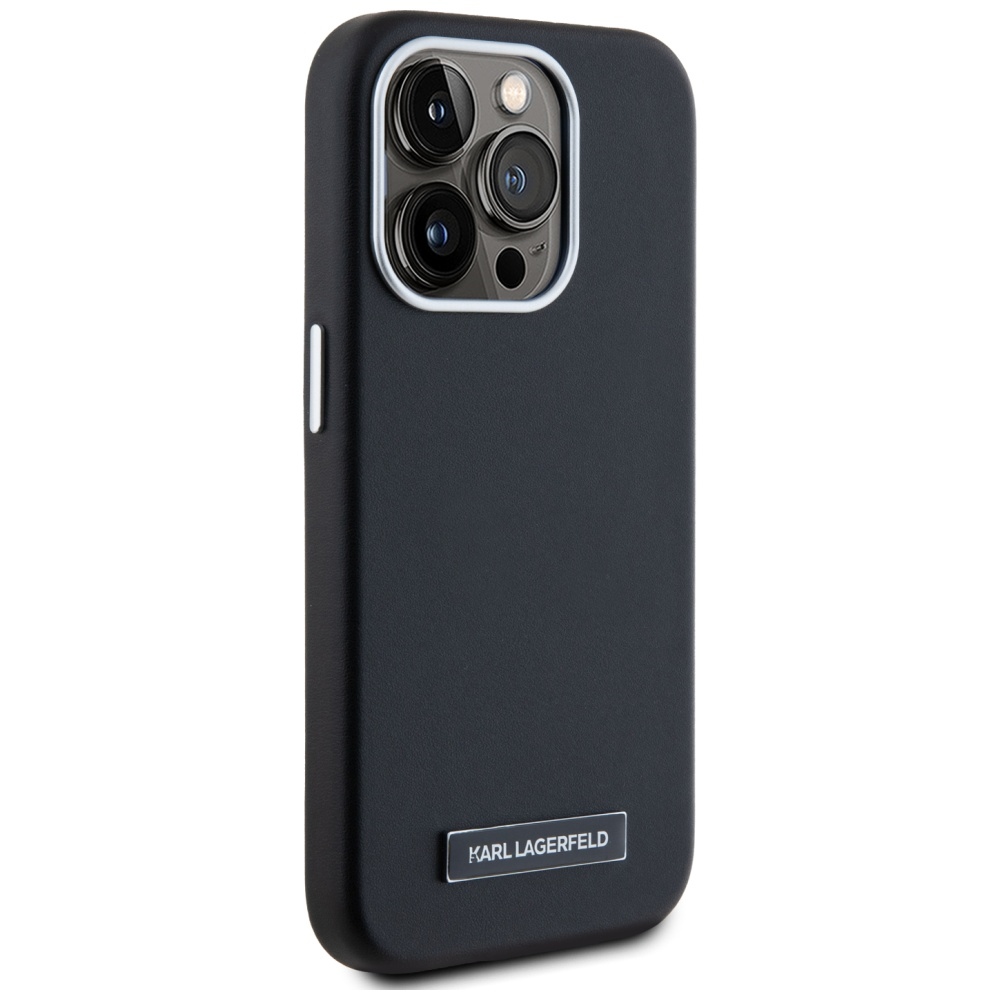 Karl Lagerfeld dėklas iPhone 15 Pro Max telefonui FW Metal Plate MagSafe, juodas