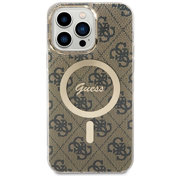 Guess dėklas iPhone 15 Pro Max telefonui IML 4G MagSafe, rudas