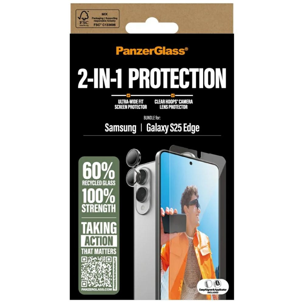 PanzerGlass Hoops+UWF 2in1 stiklas ir kameros apsauga Samsung Galaxy S25 Edge, skaidrus