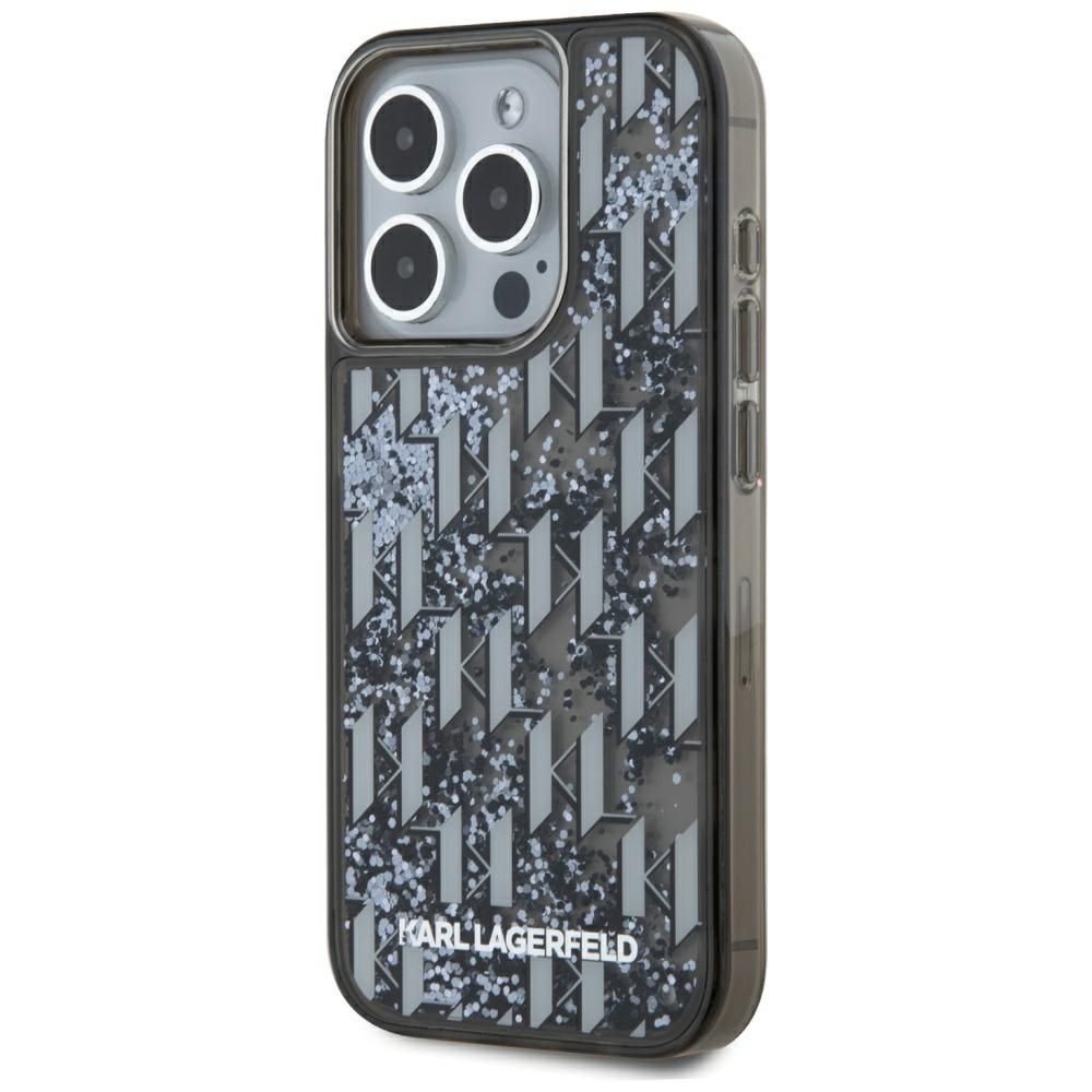 Karl Lagerfeld dėklas iPhone 15 Pro Max telefonui Liquide Glitter Monogram, juodas