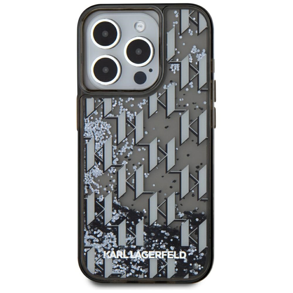 Karl Lagerfeld dėklas iPhone 15 Pro Max telefonui Liquide Glitter Monogram, juodas