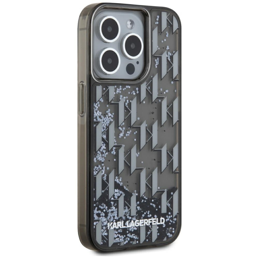 Karl Lagerfeld dėklas iPhone 15 Pro Max telefonui Liquide Glitter Monogram, juodas