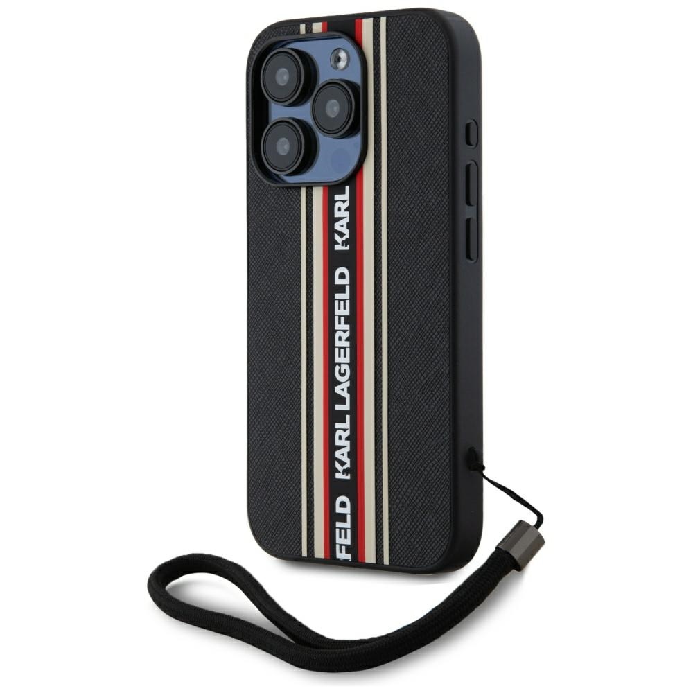 Karl Lagerfeld dėklas iPhone 15 Pro Max telefonui Saffiano Athleisure Stripes Cord, raudonas