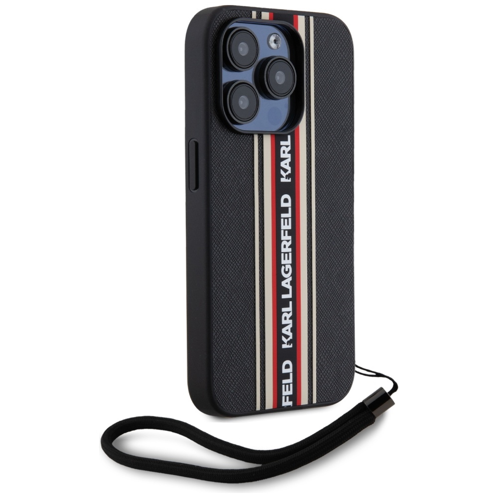 Karl Lagerfeld dėklas iPhone 15 Pro Max telefonui Saffiano Athleisure Stripes Cord, raudonas