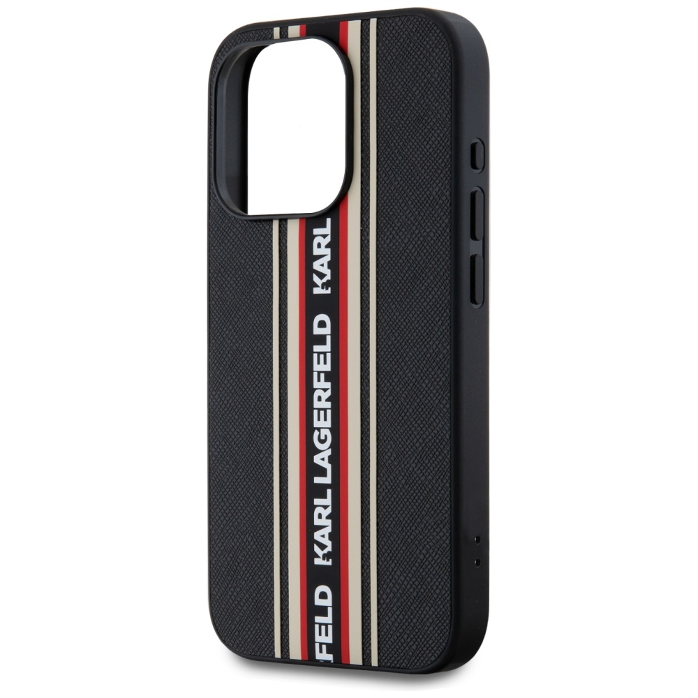 Karl Lagerfeld dėklas iPhone 15 Pro Max telefonui Saffiano Athleisure Stripes Cord, raudonas