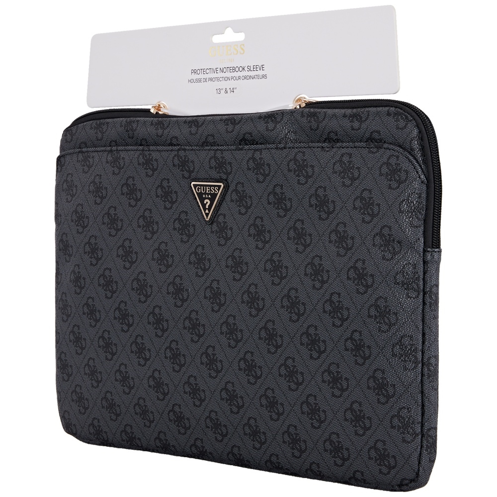 Guess Sleeve 4G Zipper Pocket Triangle Logo 14\" Laptop Bag - Black