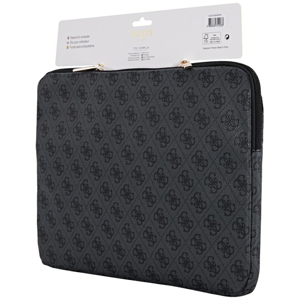 Guess Sleeve 4G Zipper Pocket Triangle Logo 14\" Laptop Bag - Black