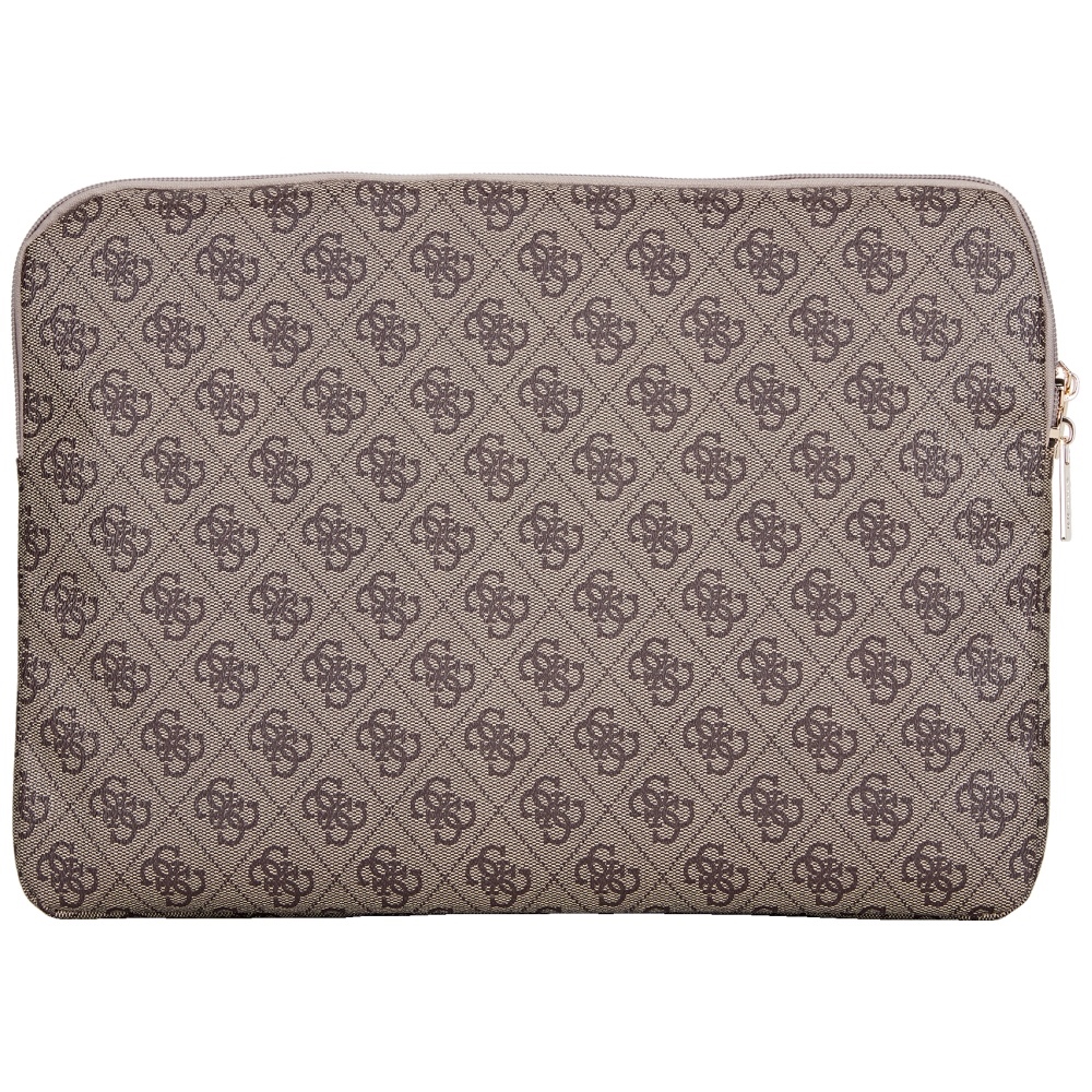 Guess Sleeve 4G Zipper Pocket Triangle Logo 14\" nešiojamojo kompiuterio dėklas, rudas