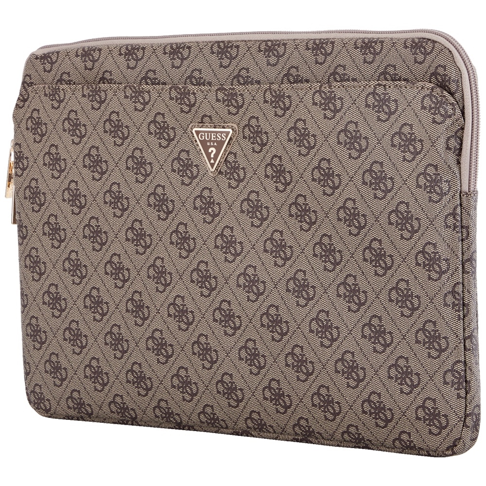 Guess Sleeve 4G Zipper Pocket Triangle Logo 14\" nešiojamojo kompiuterio dėklas, rudas