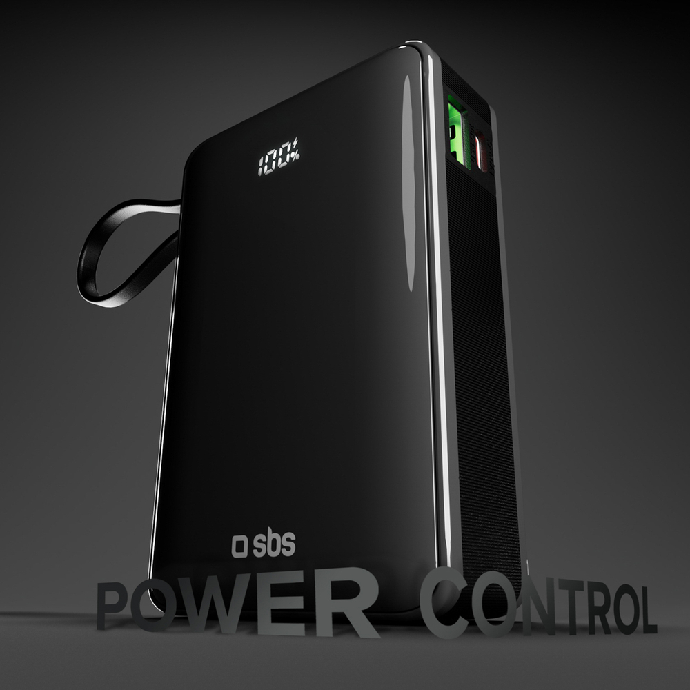Sbs Powerbank 20000 mAh 20W with Built-in USB-C Cable and LCD, Black