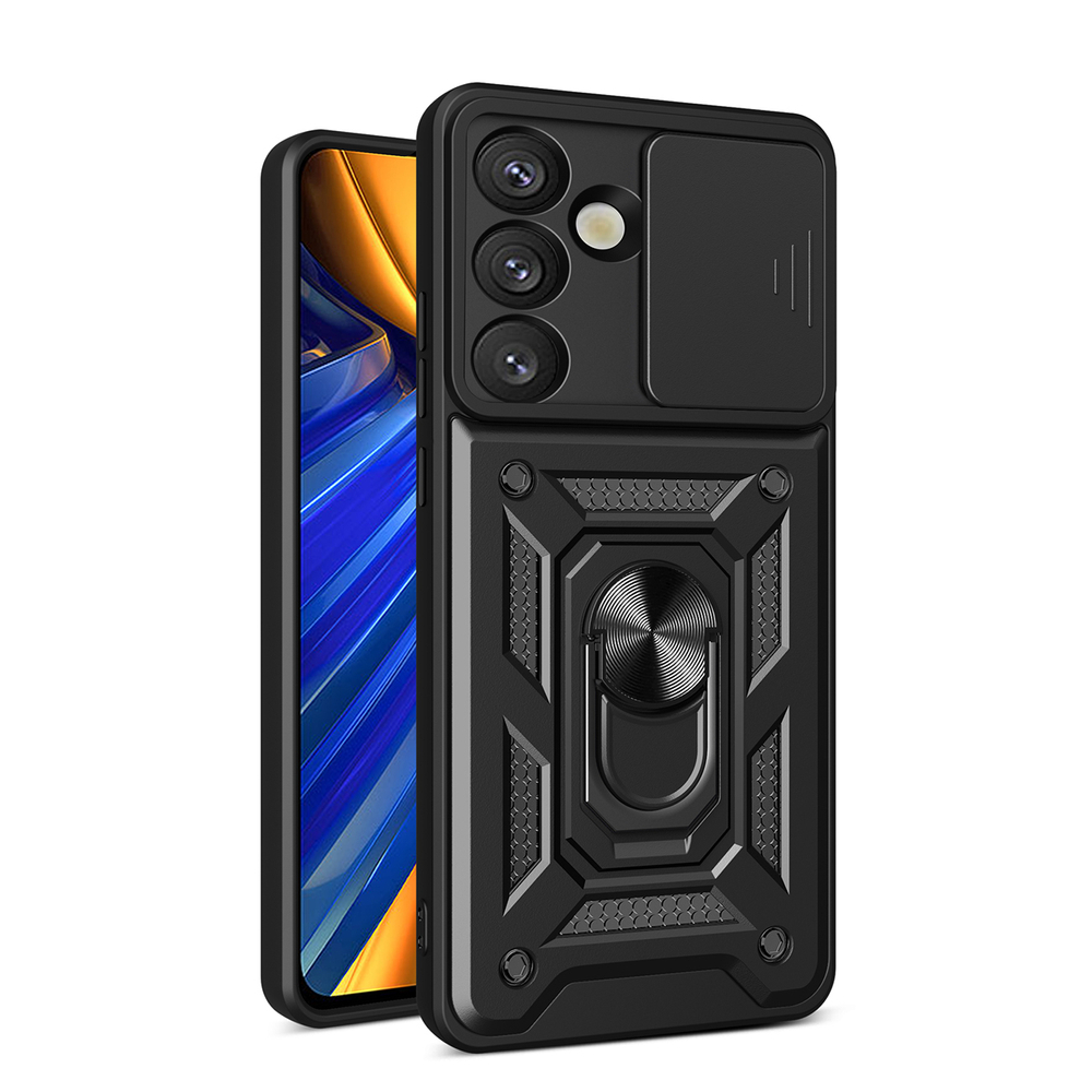 Hybrid Armor Camshield Case for Samsung Galaxy S25 Edge with Camera Cover, Black