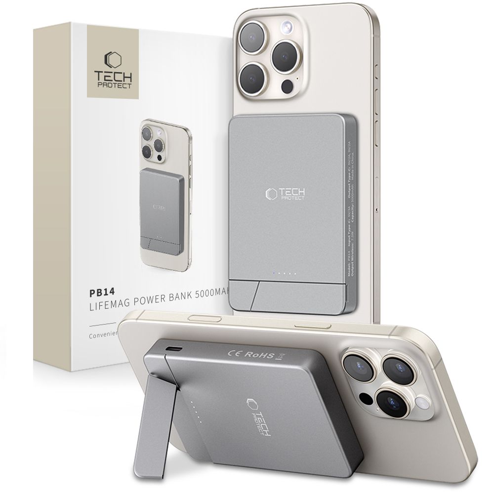 Tech-Protect PB14 LifeMag MagSafe Power Bank 5000 mAh, Gray