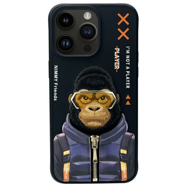 Dėklas iPhone 15 Pro Max telefonui Nimmy Cool&Cute 2.0 Monkey, juodas
