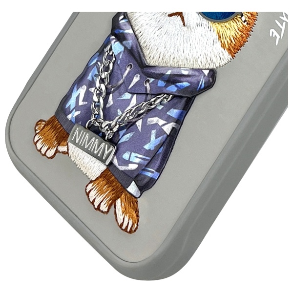Nimmy Glasses Cool Cat dėklas, skirtas iPhone 15 Pro Max, pilkas