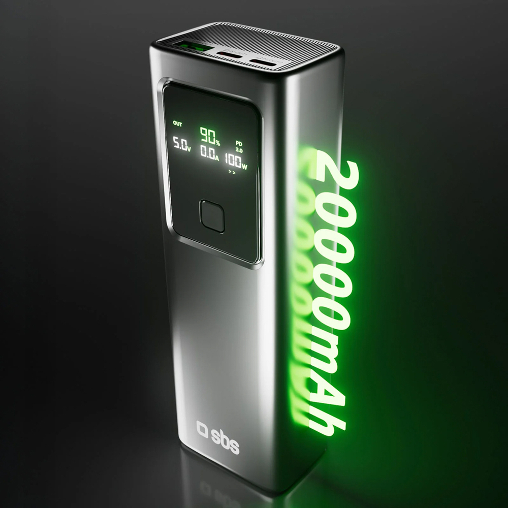 SBS išorinė baterija 20000mAh PD 100W su LCD ekranu, pilka