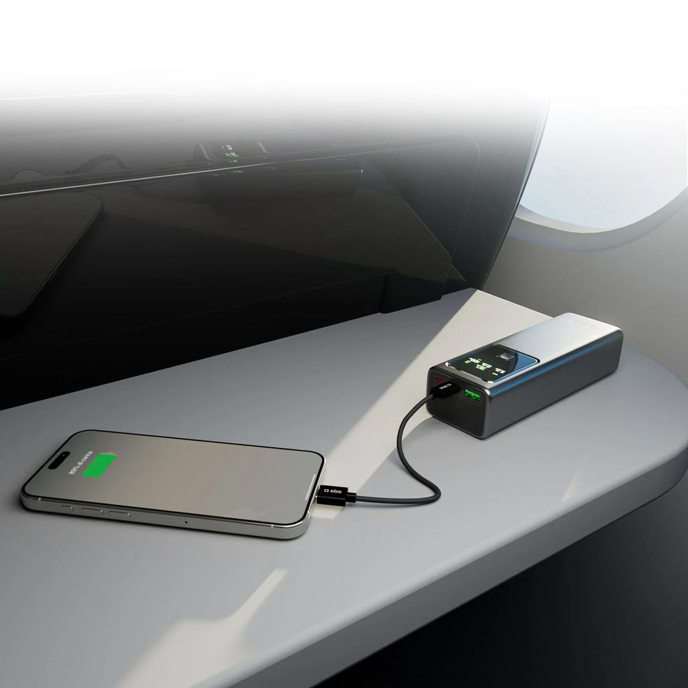 SBS išorinė baterija 20000mAh PD 100W su LCD ekranu, pilka
