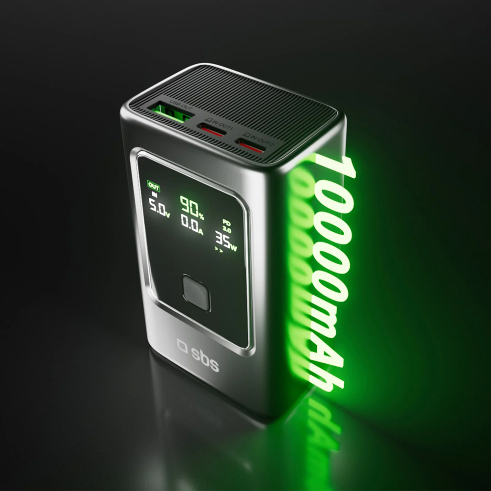 Sbs TTBB10000LCDPD35 10000mAh PD 35W Power Bank with LCD Display, Gray