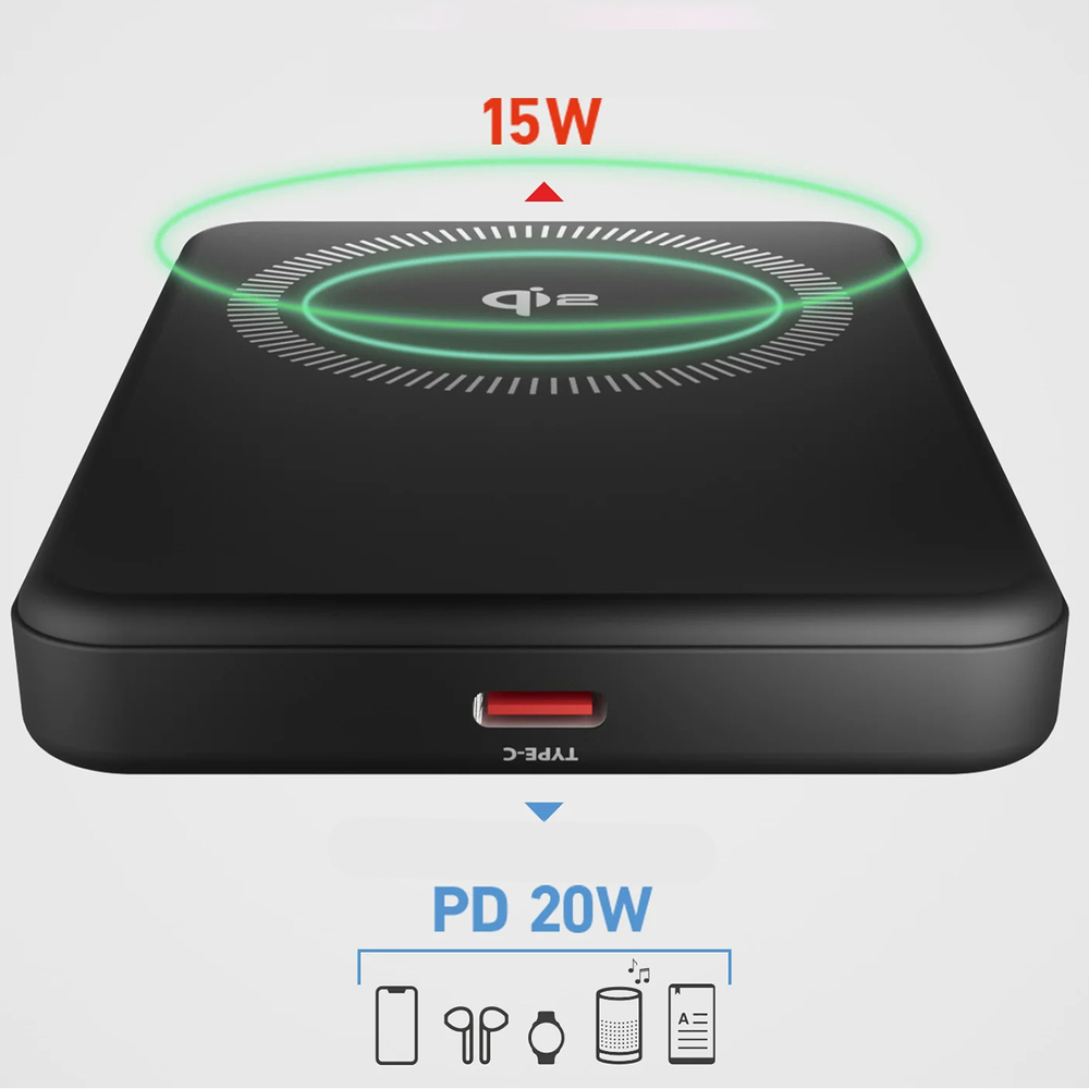 SBS Mag Power Qi2 5000 mAh Powerbank with MagSafe, Black