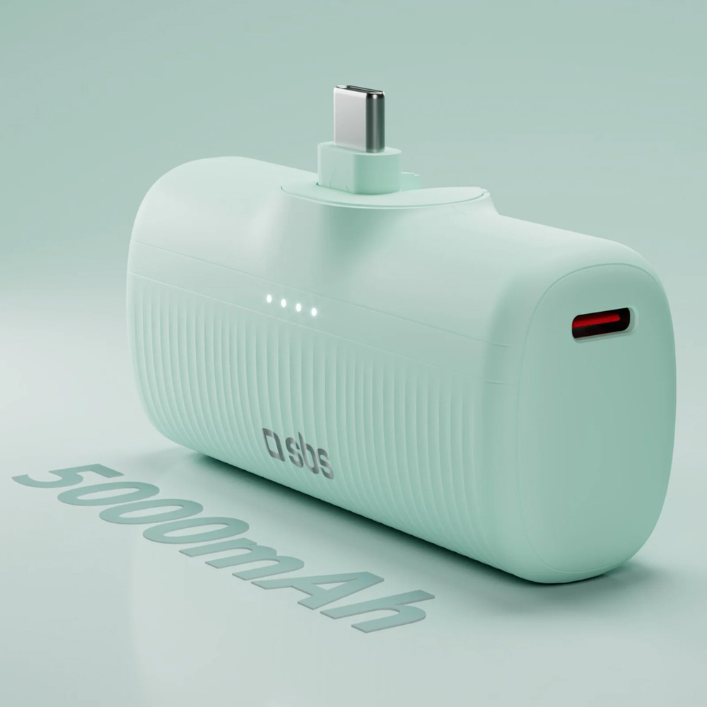 SBS EcoPower 5000 mAh 10W Powerbank with Built-in USB-C, Green