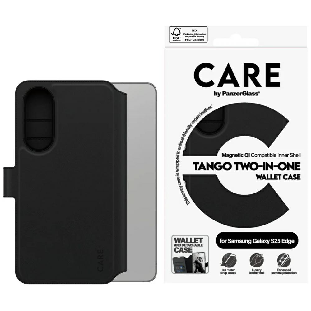 PanzerGlass CARE Feature Tango 2in1 Wallet Case for Samsung Galaxy S25 Edge, Black