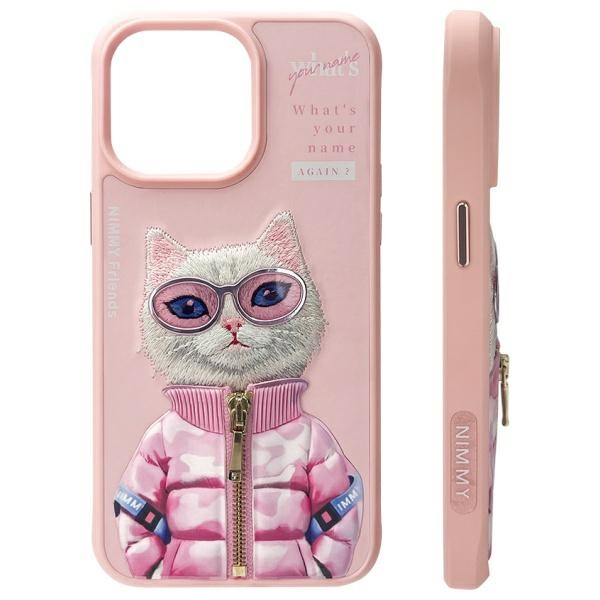 Nimmy Cool&Cute 2.0 Cat dėklas, skirtas iPhone 15 Pro Max, rožinis