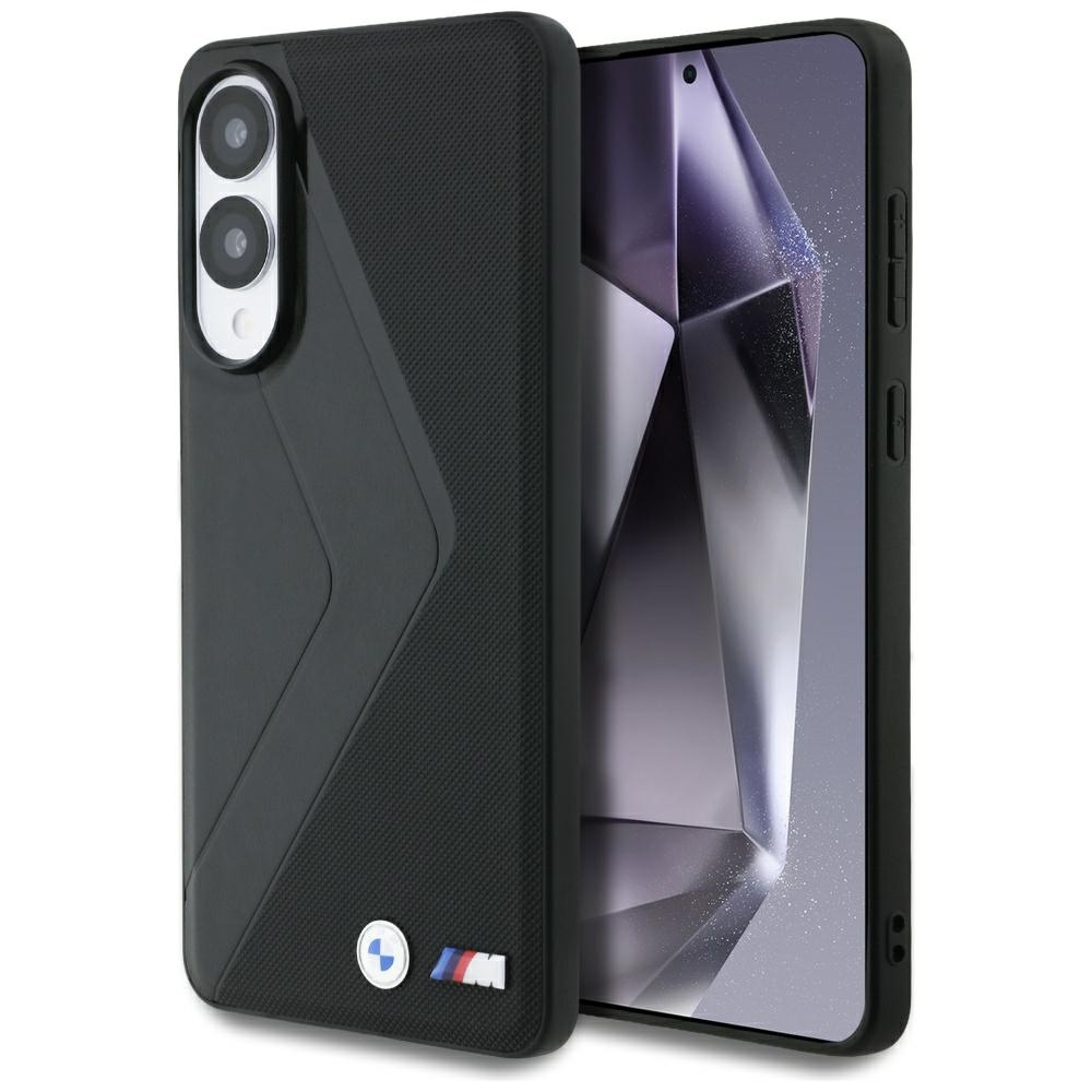 BMW dėklas Samsung Galaxy S25 Edge telefonui Leather Oversized Stripes MagSafe, juodas