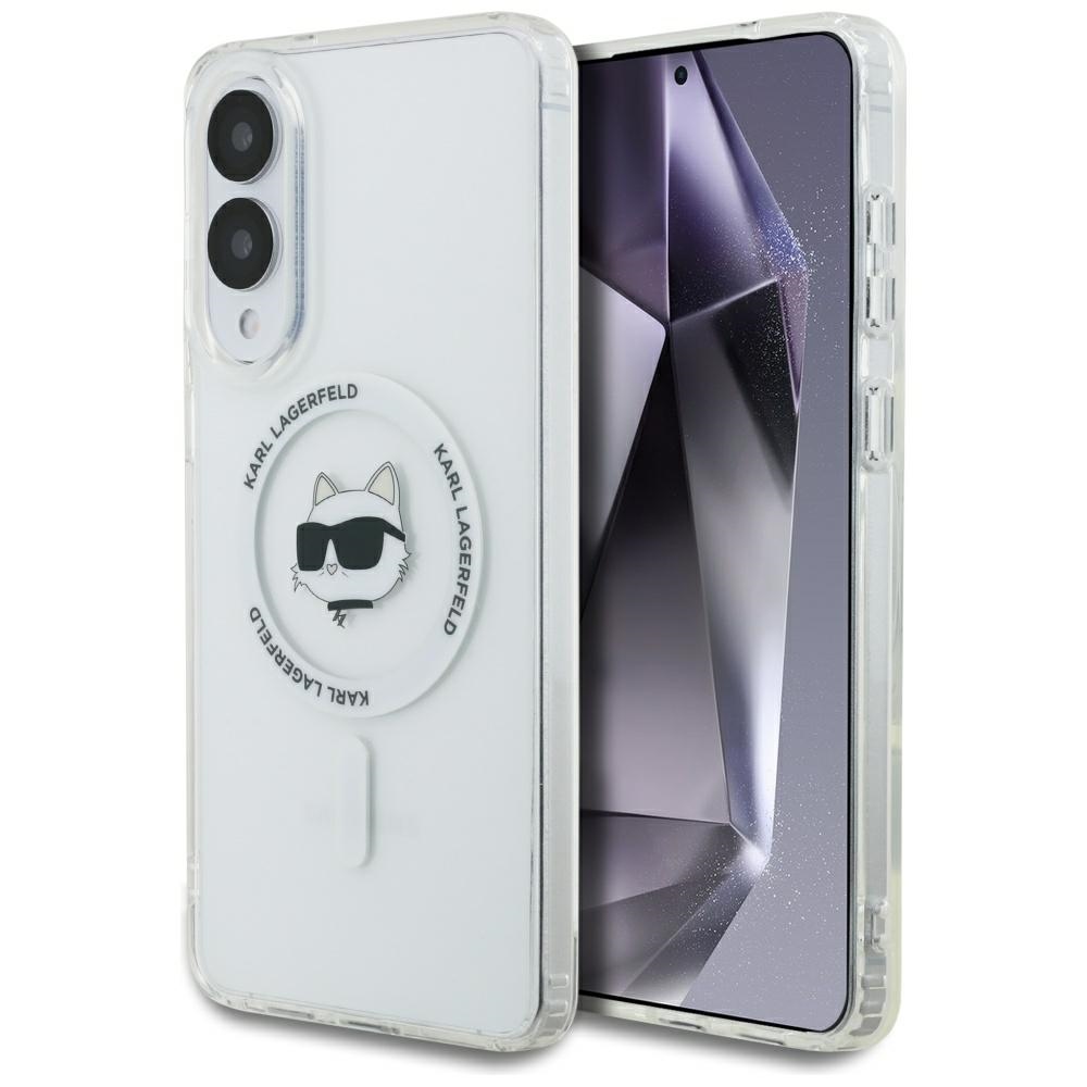 Karl Lagerfeld dėklas Samsung Galaxy S25 Edge telefonui Metal Choupette MagSafe, baltas