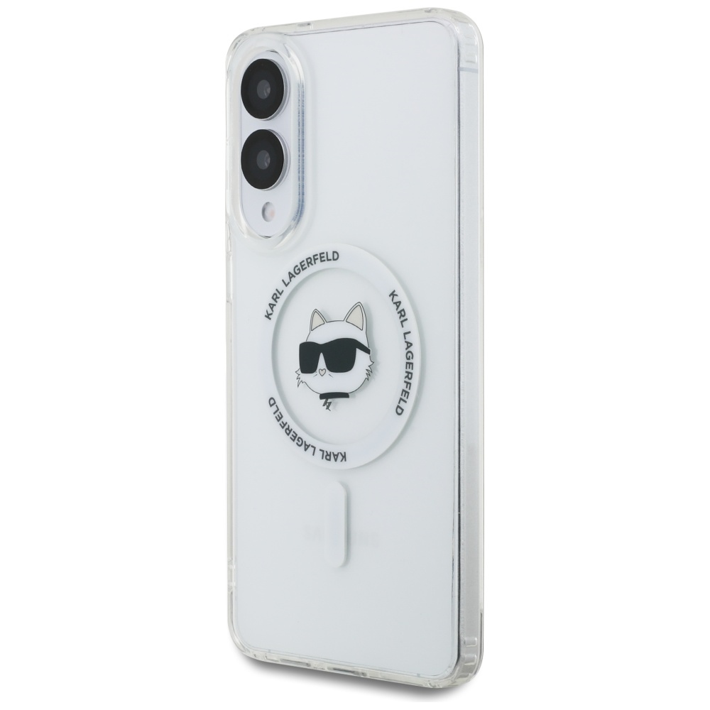 Karl Lagerfeld dėklas Samsung Galaxy S25 Edge telefonui Metal Choupette MagSafe, baltas