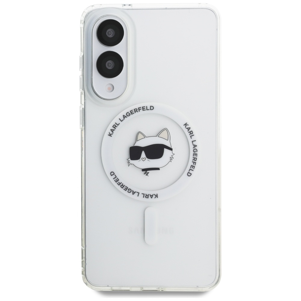 Karl Lagerfeld dėklas Samsung Galaxy S25 Edge telefonui Metal Choupette MagSafe, baltas